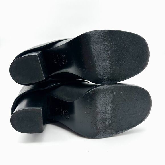 CHANEL Black CC Logo Tall Heeled Boots Size 37 Cap Toe Leather Fold Over - Picture 9 of 10